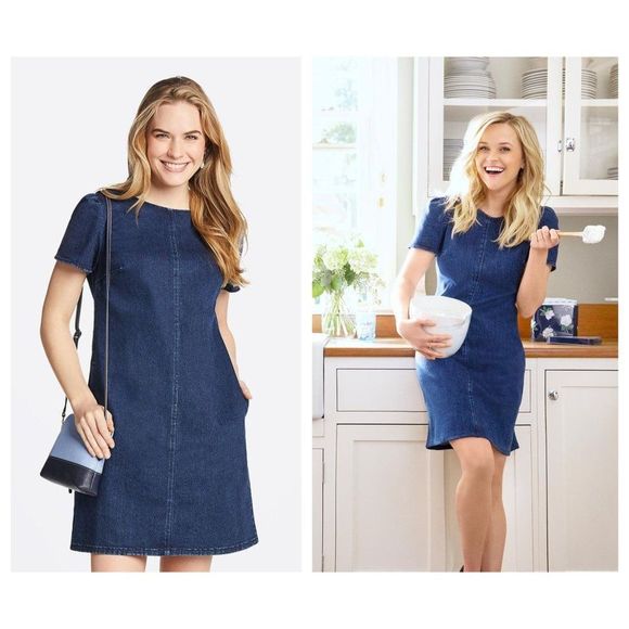 SOLD Draper James Navy Denim Shift Dress Size 8 - Picture 2 of 6